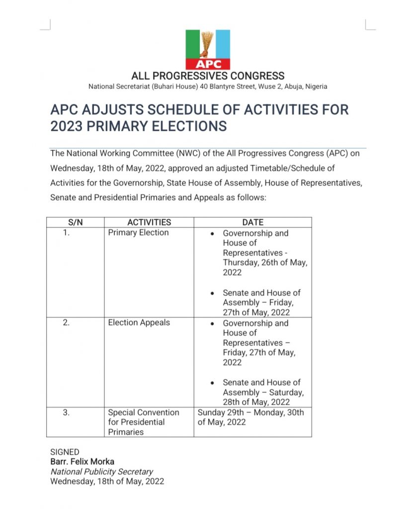 BREAKING: APC postpones primary elections to new dates