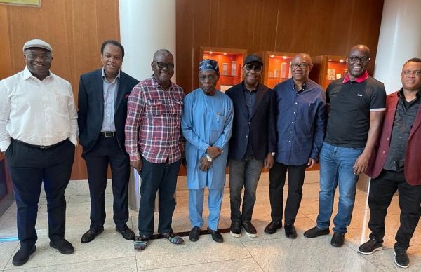 JUST IN: Obasanjo in London, meets with Wike, Obi, others